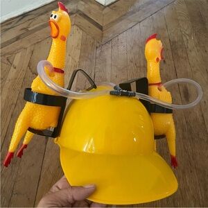 Beer hat with rubber chickens drinking hat yellow beer hat rubber chicken hat